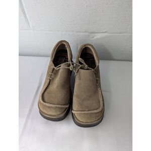 Vintage 90s y2k Bratz Camel Tan Suede Leather Corset Chunky Platform Wedge Loafe